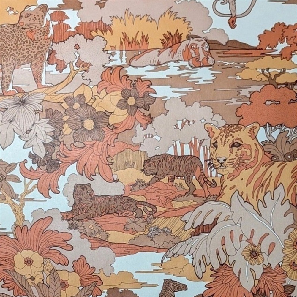 Vintage 70s Safari Animal Print‎ Wallpaper Roll Terracotta Orange Gold Jungle